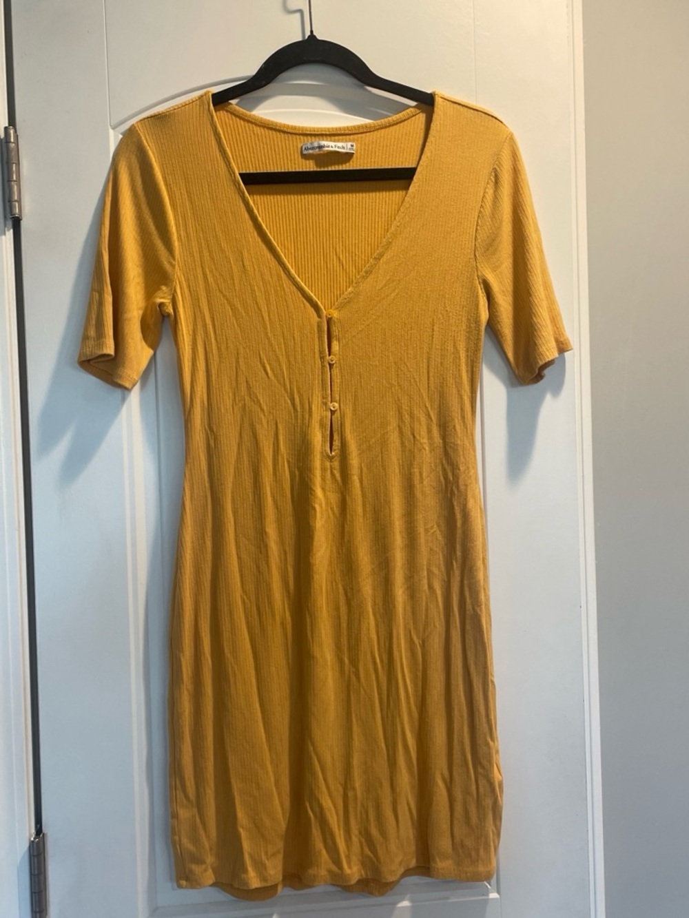 Abercrombie Mustard Yellow Ribbed Henley Mini Dress Bodycon Size M